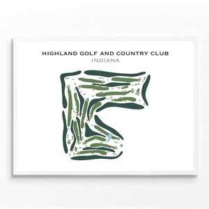 Highland Golf & Country Club, IN | Golf Platz Karte, Dekor, Golfspieler Geschenk für Ihn, Score Card Layout, Golfer Freund Geschenk, Kunstdruck UNGERAHMT