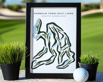 Harbour Town Golf Links Hilton Head Home Decor | South Carolina Golf Course Map Prints, Golf Birthday Gifts, Course Layout Framed Canvas Art