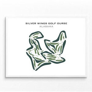 Silver Wings-golfbaan, AL | Golfbaankaart, golfkaart, golfer cadeau voor hem, scorecardlay-out, cadeau golfer vriendje, kunstdruk INGELIJST
