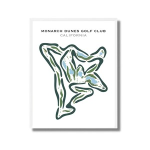 Monarch Dunes Golf Club, Californië | Golfbaankaart, golfkaart, golfer cadeau voor hem, scorecardlay-out, cadeau golfer vriendje, kunstdruk INGELIJST