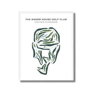 May include: A green and white illustration of a golf course layout for The Manor House Golf Club in the United Kingdom.