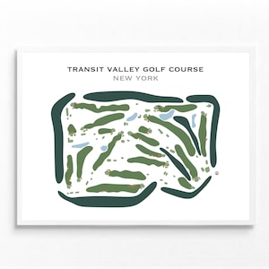 Transit Valley-golfbaan, New York | Golfbaankaart, golfkaart, golfer cadeau voor hem, scorekaartlay-out, cadeau golfer vriendje, kunstdruk INGELIJST