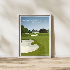Fresh Meadow Country Club, Nowy Jork | Plakat Signature Hole Golf, Dekoracje golfowe, Prezent sportowy dla taty, Prezent dla miłośników golfa, Prezent na rocznicę golfa