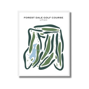 Impresiones de clubes de golf: mapa del campo de golf Forest Dale, Utah / Decoración de campos de golf para paredes de oficinas / Arte mural de campos de golf en acuarela / Regalo para golfistas