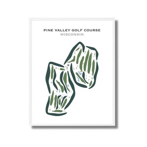 Pine Valley-golfbaan, Wisconsin | Golfbaankaart, golfkaart, golfer cadeau voor hem, scorecardlay-out, cadeau golfer vriendje, kunstdruk INGELIJST