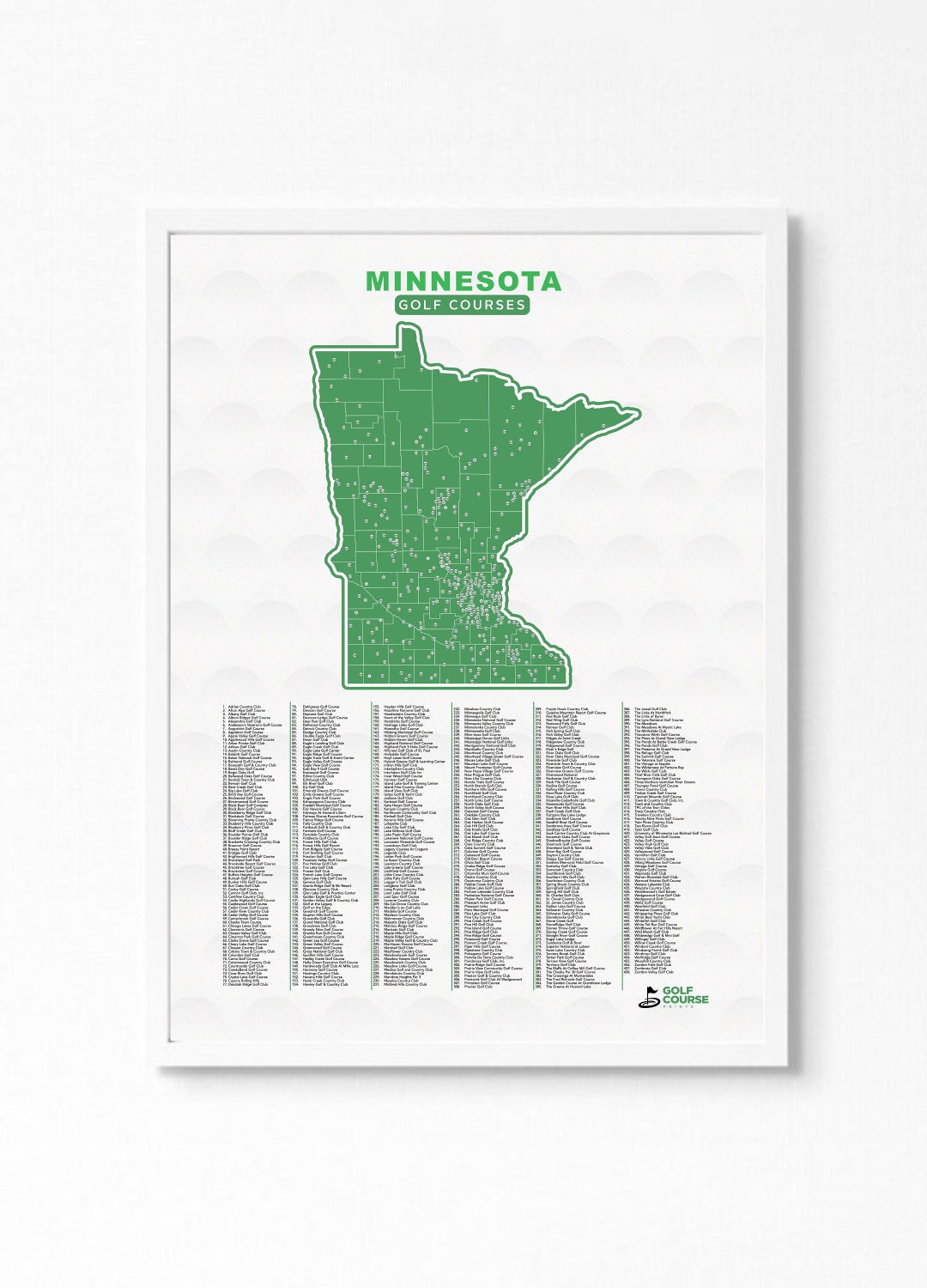Map of Minnesota Golf Courses Great Gift for Husband Golf Etsy