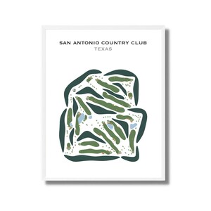 Country Club de San Antonio, Texas | Carte du parcours de golf, carte du golf, cadeau golfeur pour lui, mise en page de la carte de score, cadeau petit ami golfeur, impression d'art sans cadre