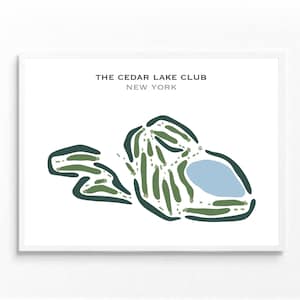 May include: A stylized illustration of a golf course with a lake, showing the layout of the holes. The text "THE CEDAR LAKE CLUB NEW YORK" is at the top of the image.