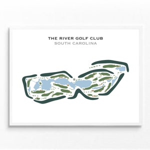 The River Golf Club, SC | Golfbaankaart, golfkaart, golfer cadeau voor hem, scorecardlay-out, cadeau golfer vriendje, kunstdruk INGELIJST