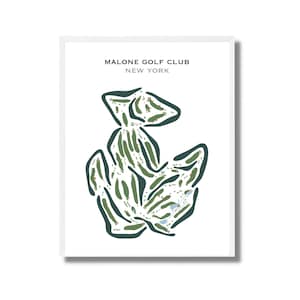 Könnte beinhalten: Gerahmter Druck mit einer detaillierten Karte des Malone Golf Club in New York. Die Karte ist in Grün und Weiß gehalten, wobei der Golfplatz deutlich dargestellt ist. Der Text "MALONE GOLF CLUB NEW YORK" befindet sich oben.