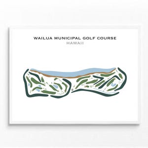Wailua Municipal Golf Course, Hawaï | Golfbaankaart, golfkaart, golfer cadeau voor hem, scorecardlay-out, cadeau vriendje, kunstdruk INGELIJST