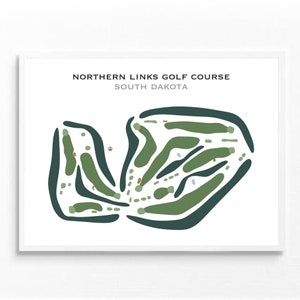 Parcours de golf Northern Links, Dakota du Sud | Carte du parcours de golf, décoration, cadeau golfeur pour lui, mise en page de la carte de score, cadeau petit ami golfeur, impression d'art sans cadre