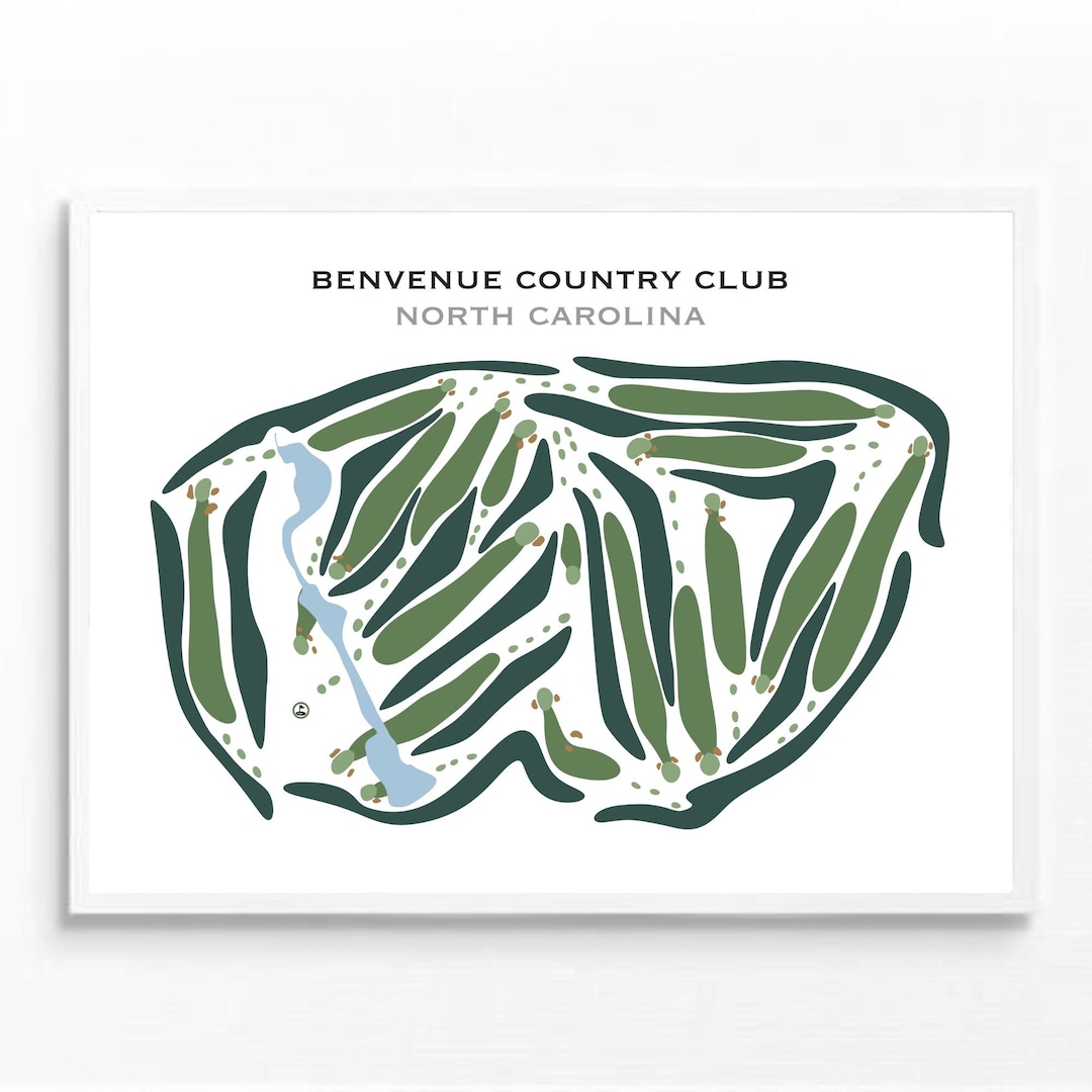 Benvenue Country Club, NC Golf Course Map, Home Decor, Golfer Gift for