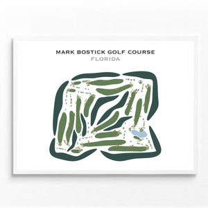 Mark Bostick-golfbaan, Florida | Golfbaankaart, golfkaart, golfer cadeau voor hem, scorecardlay-out, cadeau golfer vriendje, kunstdruk INGELIJST