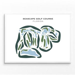 Seascape-golfbaan, Florida | Golfbaankaart, golfkaart, golfer cadeau voor hem, scorecardlay-out, cadeau golfer vriendje, kunstdruk INGELIJST