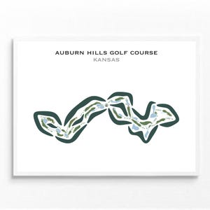 Campo de golf Auburn Hills, Kansas / Mapa del campo de golf, Mapa de golf, Regalo para golfista, Diseño de tarjeta de puntuación, Regalo para novio golfista, Lámina artística sin marco