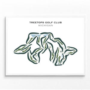 Club de golf Treetops, Michigan | Carte du parcours de golf, carte du golf, cadeau golfeur pour lui, mise en page de la carte de score, cadeau petit ami golfeur, impression d'art sans cadre