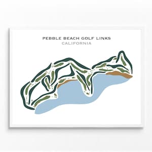 Pebble Beach Golf Links CA Art mural sur toile | Décoration murale de carte de terrain de golf, cadeau de papa golfeur pour lui, mise en page de carte de pointage, cadeau de petit ami de golfeur