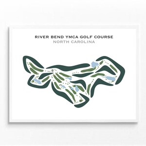 Campo de golf River Bend YMCA, Carolina del Norte / Mapa del campo de golf, Mapa de golf, Regalo para golfista, Diseño de tarjeta de puntuación, Regalo para novio golfista, Lámina artística sin marco