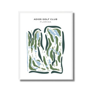 Adios-golfclub, Florida | Golfbaankaart, golfkaart, golfer cadeau voor hem, scorecardlay-out, cadeau golfer vriendje, kunstdruk INGELIJST