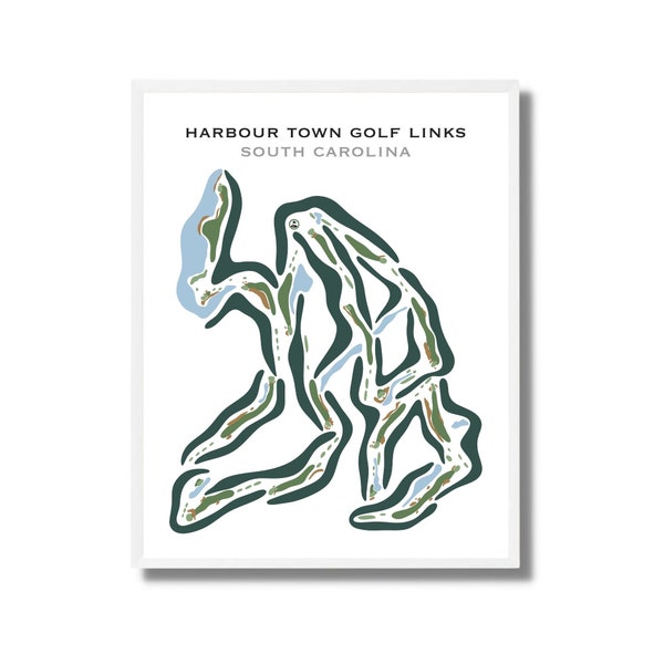 Harbour Town Golf Links, Hilton Head, South Carolina | Golf Course Map, Golf Gifts for Home Décor, Course Layout | Unique Art Print Unframed