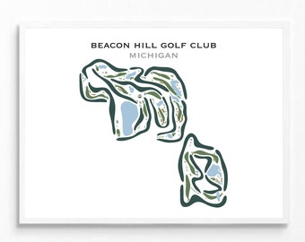 Beacon Hill Golf Club, Michigan, Golf Course Map Wall Art, Golf Course Print, Anniversary Gift, Watercolor Style Art Print Decor