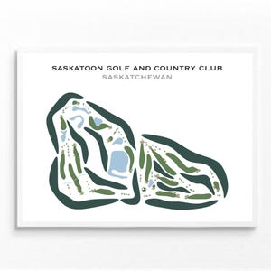 Club de golf et country club de Saskatoon, Saskatchewan | Carte du terrain de golf, carte du golf, cadeau golfeur pour lui, cadeau petit ami golfeur, impression d'art sans cadre