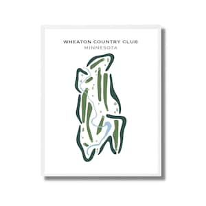 May include: A framed print featuring a stylized map of the Wheaton Country Club in Minnesota. The map is primarily green and white, with a blue river winding through the course. The text "WHEATON COUNTRY CLUB MINNESOTA" is at the top.