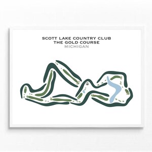 The Gold Course bij Scott Lake Country Club, Michigan | Golfbaankaart, golfkaart, scorecardlay-out, cadeau golfer vriendje, kunstdruk INGELIJSTE