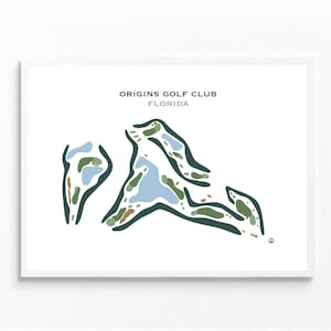 Origins Golf Club, Florida | Golfbaankaart, golfkaart, golfer cadeau voor hem, scorecardlay-out, cadeau golfer vriendje, kunstdruk INGELIJST