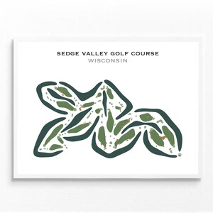 Sedge Valley-golfbaan, Wisconsin | Golfbaankaart, golfkaart, golfer cadeau voor hem, scorecardlay-out, cadeau golfer vriendje, kunstdruk INGELIJST