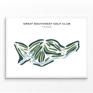 Great Southwest Golf Club, TX / Mapa del campo de golf, mapa de golf, regalo de golfista para él, diseño de tarjeta de puntuación, regalo de novio golfista, impresión artística SIN MARCO