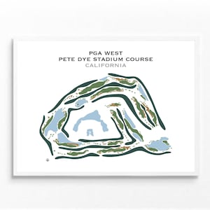 PGA West - Pete Dye Stadium Course, CA | Golfbaankaart, golfer cadeau voor hem, scorecardlay-out, cadeau golfer vriendje, kunstdruk INGELIJSTE