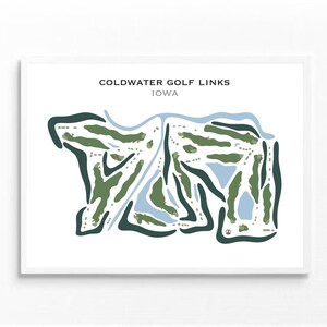 Coldwater Golf Links, Iowa, carte du parcours de golf, cadeau de décoration murale de golfeur, un excellent cadeau pour les golfeurs, art minimaliste, cadeau pour mari, cadeau de golfeur