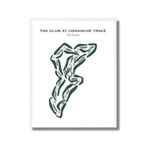 May include: A stylized illustration of a golf course layout, with green and blue colors, titled "The Club at Comanche Trace, Texas".
