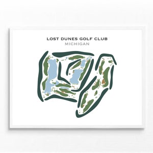The Lost Dunes Golf Club MI Golf Gifts | Golf Course Map Decor, Golfer Gift For Him, Sport Framed & Canvas Man Cave Decor, Dad Birthday Gift