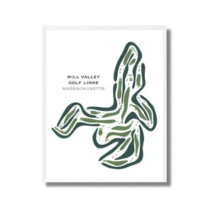 Mill Valley Golf Links, Massachusetts | Golfbaankaart, muurdecoratie golfhuis, golfcadeaus voor vader, golfmuurkunst | Kunstafdruk in aquarelstijl, niet ingelijst