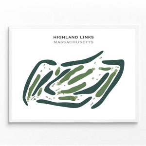 Highland Links, Massachusetts | Carte du parcours de golf, carte du golf, cadeau golfeur pour lui, mise en page de la carte de score, cadeau petit ami golfeur, impression d'art sans cadre