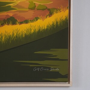 a painting hanging on a wall with the words framed canvases below it