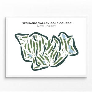 Neshanic Valley-golfbaan, New Jersey | Golfbaankaart, golfkaart, golfer cadeau voor hem, scorekaartlay-out, cadeau golfer vriendje, kunstprint INGELIJST