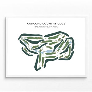 Concord Country Club, Pennsylvania | Golfbaankaart, golfkaart, golfer cadeau voor hem, scorecardlay-out, cadeau golfer vriendje, kunstprint INGELIJSTE