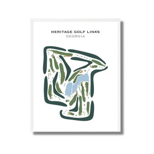Heritage Golf Links, Georgië | Golfbaankaart, golfkaart, golfer cadeau voor hem, scorecardlay-out, cadeau golfer vriendje, kunstprint INGELIJST