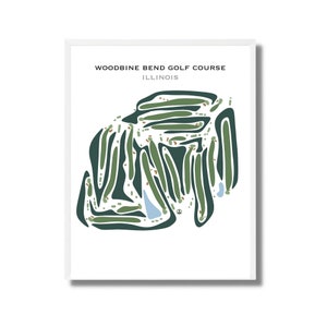 Woodbine Bend-golfbaan, Illinois, golfbaankaart, golfafdrukken, golfkunstafdrukken, golfcadeaus voor papa, golfhuisdecoratie, INGELIJSTE golfkaart