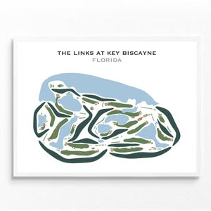 De links in Key Biscayne, Florida | Golfbaankaart, golfkaart, golfer cadeau voor hem, scorecardlay-out, cadeau golfer vriendje, kunstdruk INGELIJST