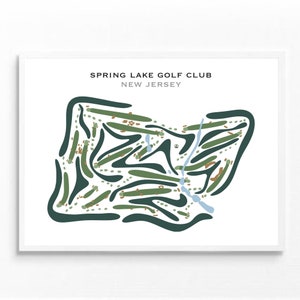 Impressions de clubs de golf - Carte du parcours de golf de Spring Lake, New Jersey | Artisanat de parcours de golf pour le golf Carte | Poster aquarelle de terrain de golf | Cadeau pour golfeurs