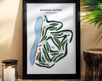 Golf Club Prints- Bandon Dunes Oregon Golf Course Map | Golf Course Poster | Watercolor Golf Course Layout | Golf Lover Gift, Golf Art Decor