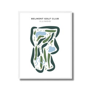 Belmont Golf Club, Illinois / Mapa del campo de golf, Mapa de golf, Regalo para golfista, Diseño de tarjeta de puntuación, Regalo para novio golfista, Lámina artística sin marco