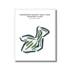 Puede incluir: Una ilustración estilizada de un diseño de campo de golf, con colores verde y azul, titulada "Hardeman County Golf and Country Club, Tennessee".