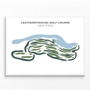 Leatherstocking-golfbaan, NY | Golfbaankaart, golfkaart, golfer cadeau voor hem, scorekaartlay-out, cadeau golfer vriendje, kunstdruk INGELIJST