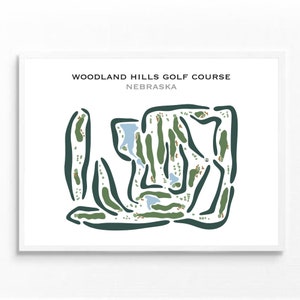 Campo de golfe Woodland Hills, NE | Mapa do campo de golfe, decoração, presente de jogador de golfe para ele, layout de cartão de pontuação, presente de namorado jogador de golfe, impressão de arte SEM MOLDURA